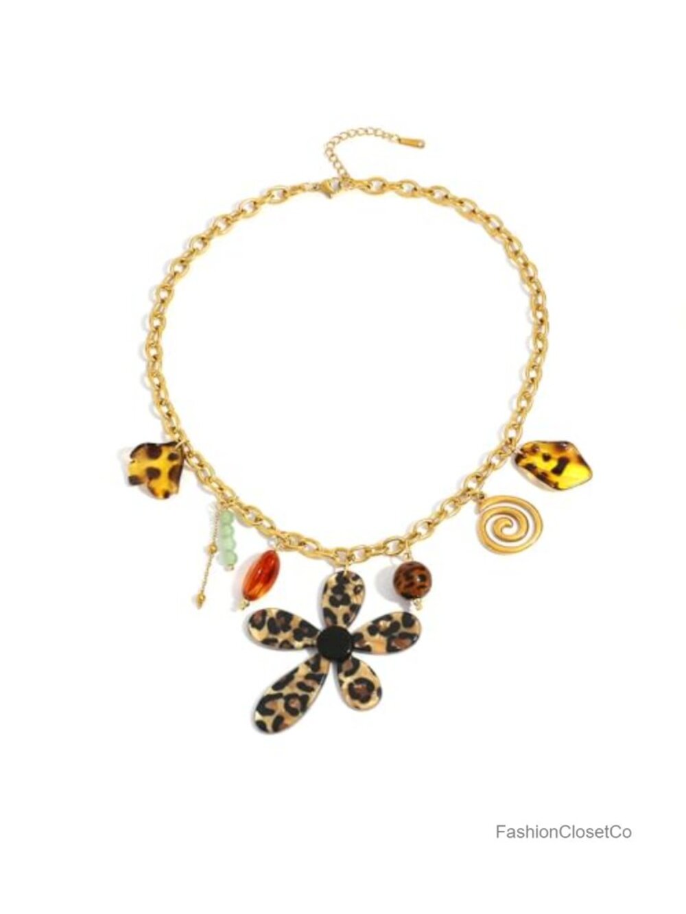 Boho Leopard Flower Necklace 18K Gold Plated Stainless Steel Y2K Charm Pendant
